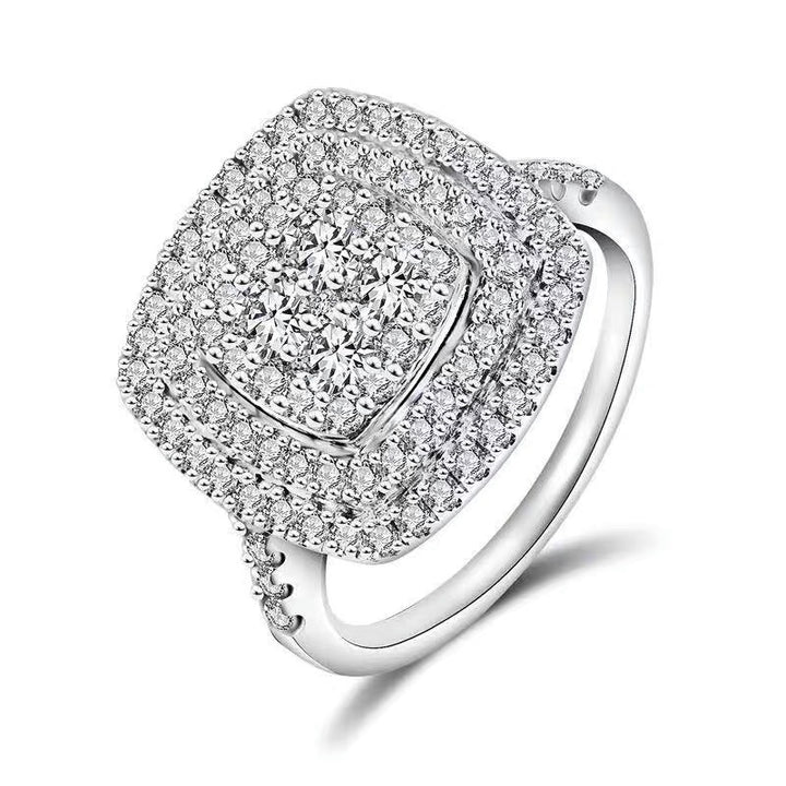 「Cushion Starburst」S925 Sterling Silver Triple Halo Pave Ring