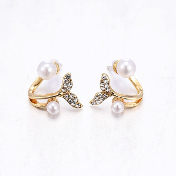 「Mermaid Tail」Layered Pearl & Crystal Stud Earrings