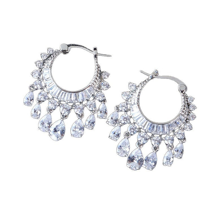 「Starfall Chandelier」Full Pave Teardrop Tassel Hoop Earrings