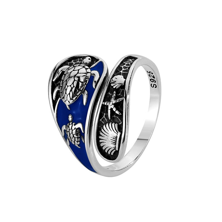 「Sea Turtle Guardian」Ocean Magic Enamel Open Ring