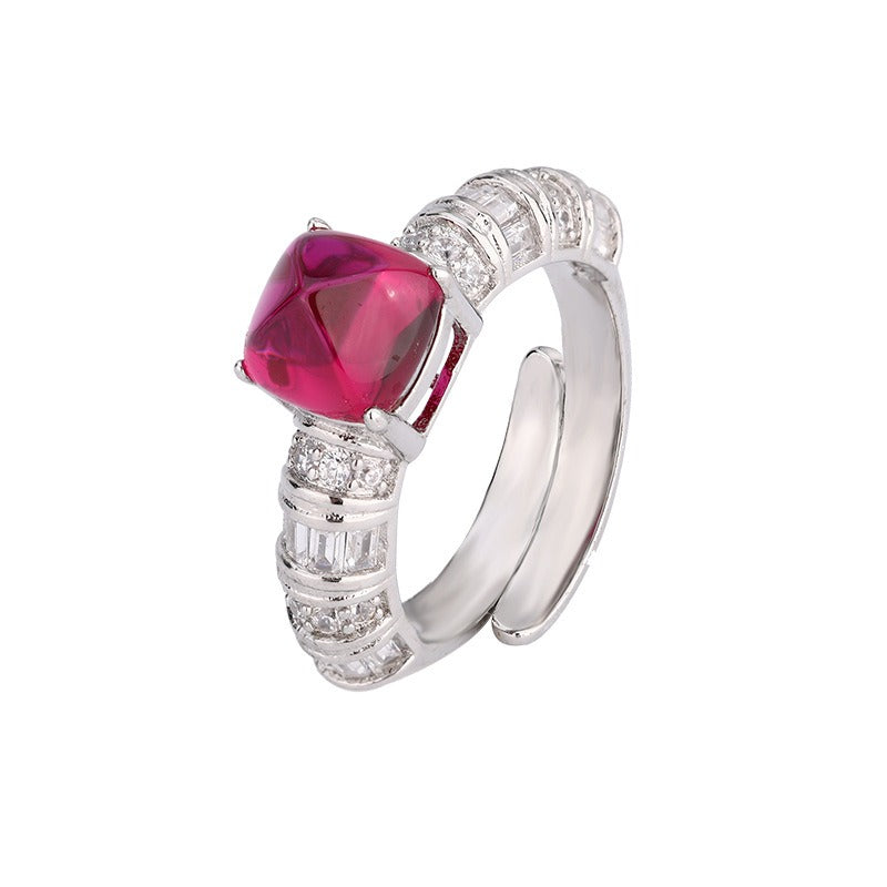 「Royal Gemstone」S925 Sterling Silver Cushion Cut Open Ring