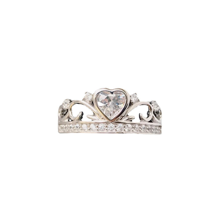 S925 Sterling Silver Heart Crown Ring