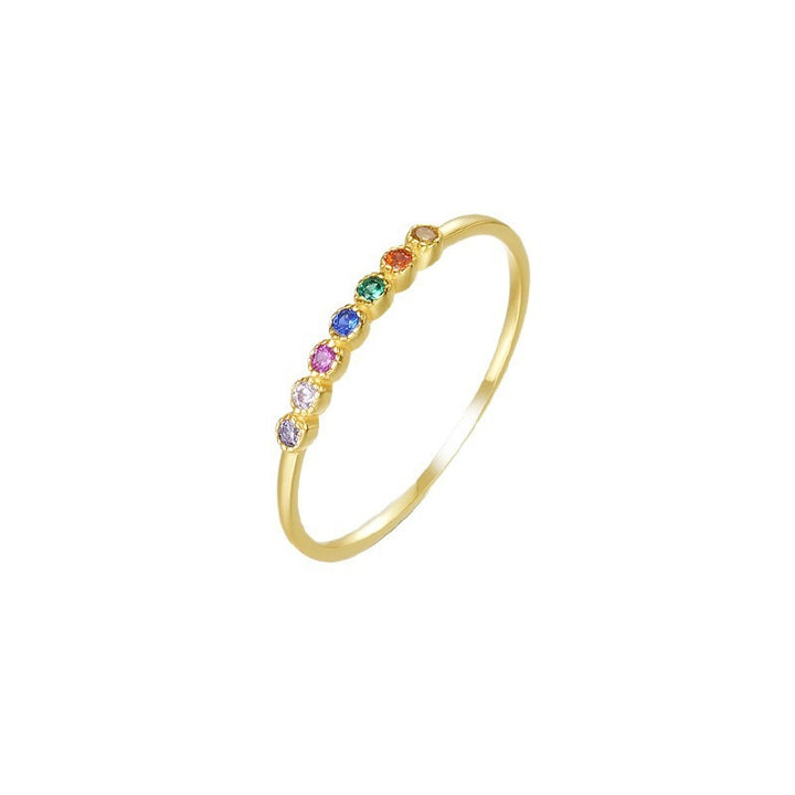 Rainbow Glimmer S925 Sterling Silver Minimalist Rainbow Band Ring