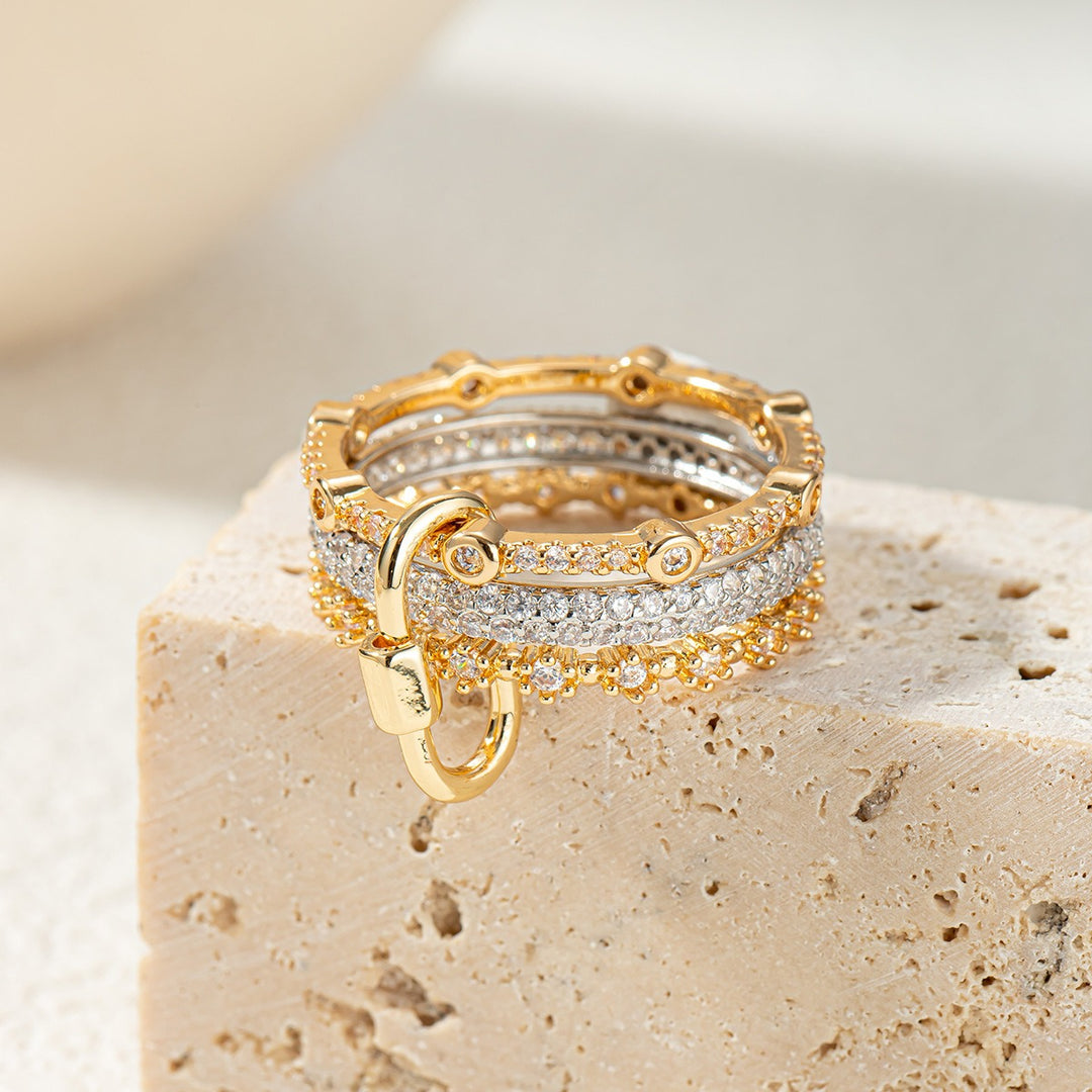 Carabiner-Style 18K Gold-Filled Triple-Row Ring