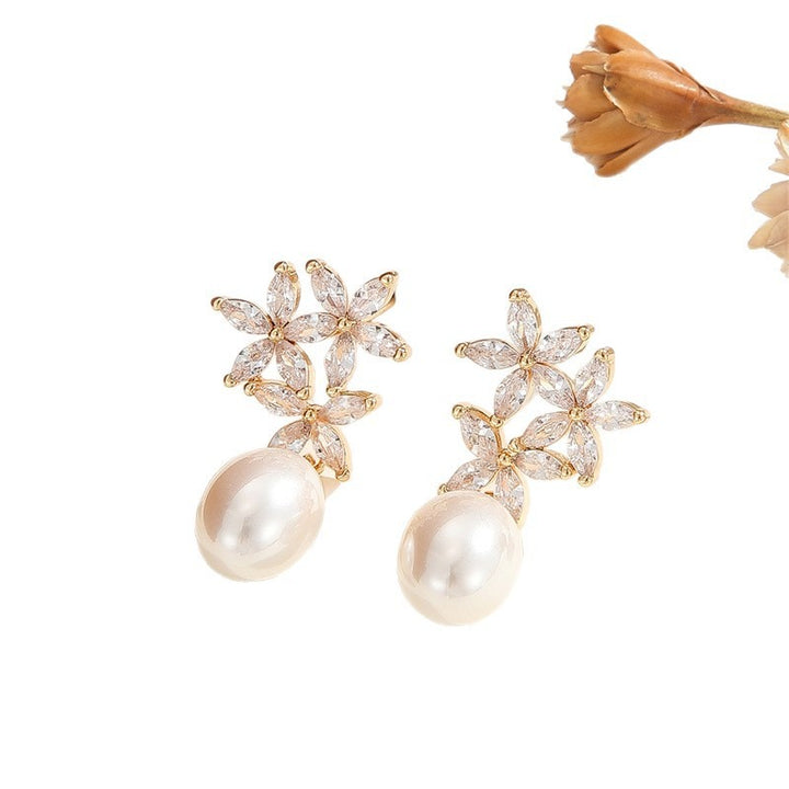 Jasmine Twin Flower 18K Gold Marquise Cut Pearl Drop Earrings