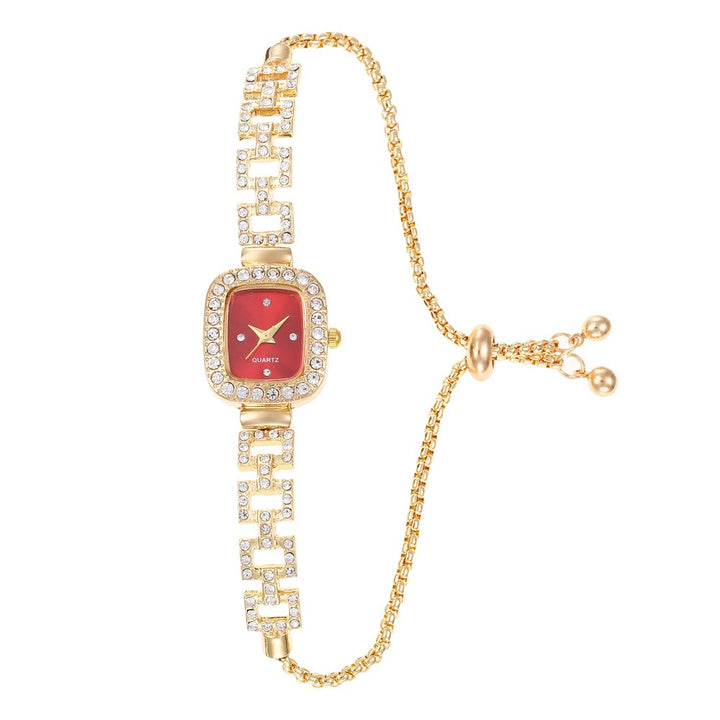 Gold-Plated Square Crystal Adjustable Quartz Bracelet Watch