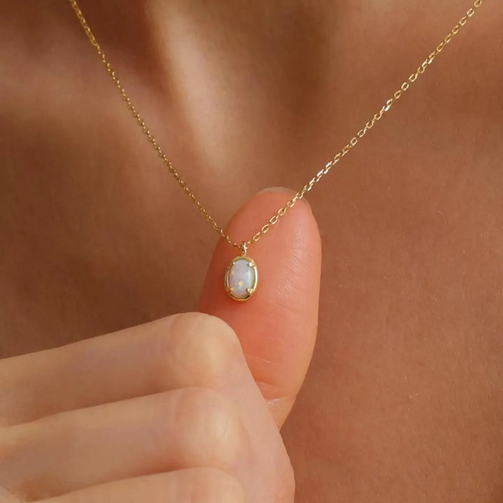 Aurora Opal Oval Pendant Necklace