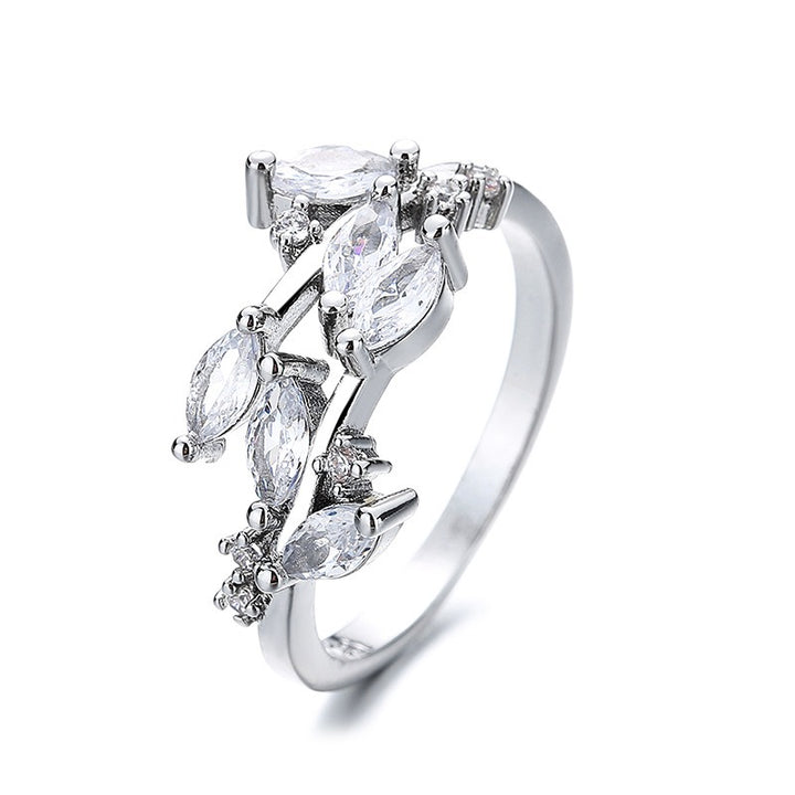Leafy Sparkle Marquise CZ Open Ring