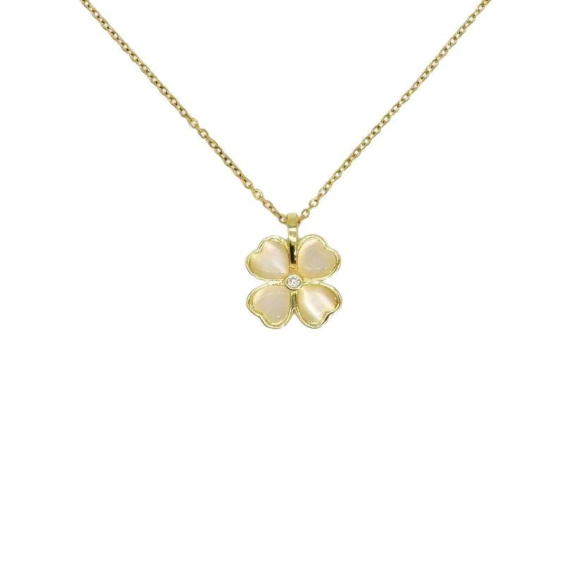 Lucky Four Leaf Clover Cat's Eye Necklace