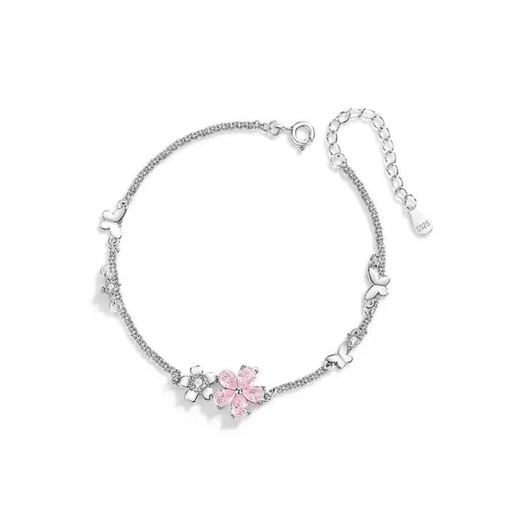 Cherry Blossom & Butterfly Dance 925 Sterling Silver Double Layer Bracelet