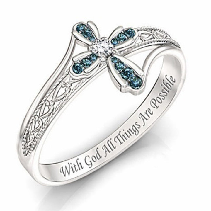 Light of Faith Silver-Plated Ocean Blue Cross Ring