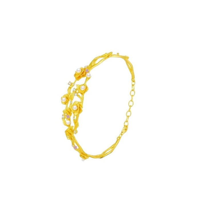 24K Gold Plated Vintage Embossed Rose Bracelet Collection