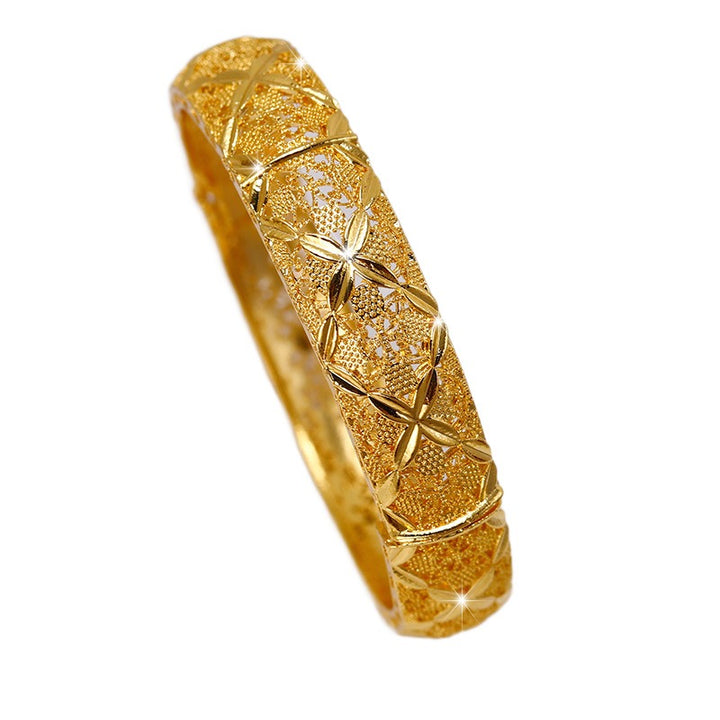 24K Gold Plated Filigree Floral Open Bangle
