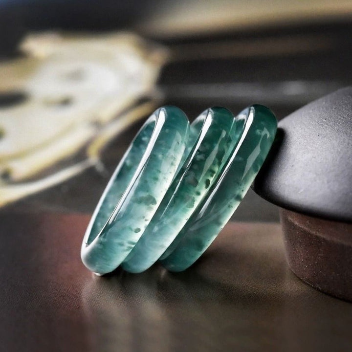 Natural Icy Blue Water Jade Plain Band Ring