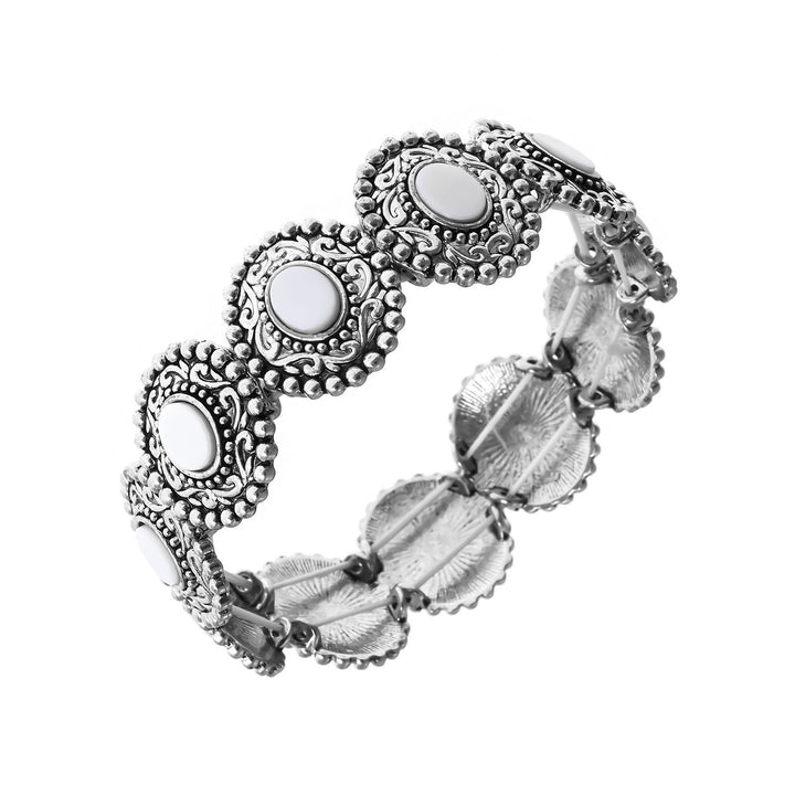 Vintage Bohemian Tribal Engraved Natural Stone Wide Cuff Bracelet