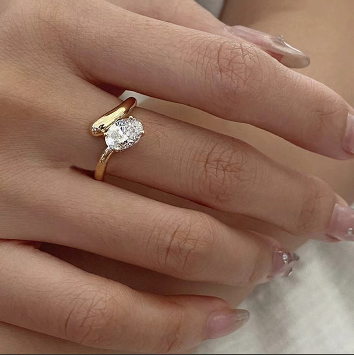 18K Gold Plated Oval Cut Bypass Open Ring