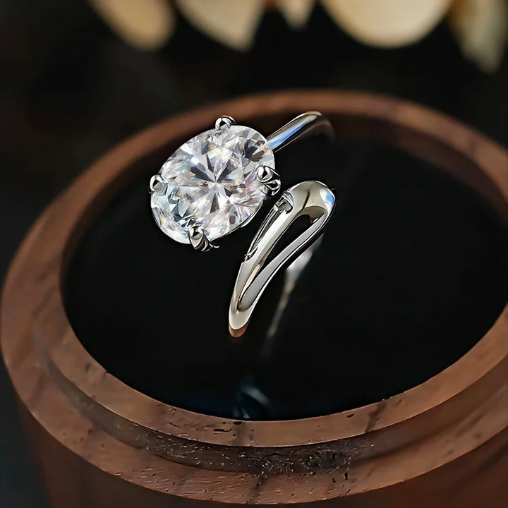 18K Gold Plated Oval Cut Bypass Open Ring