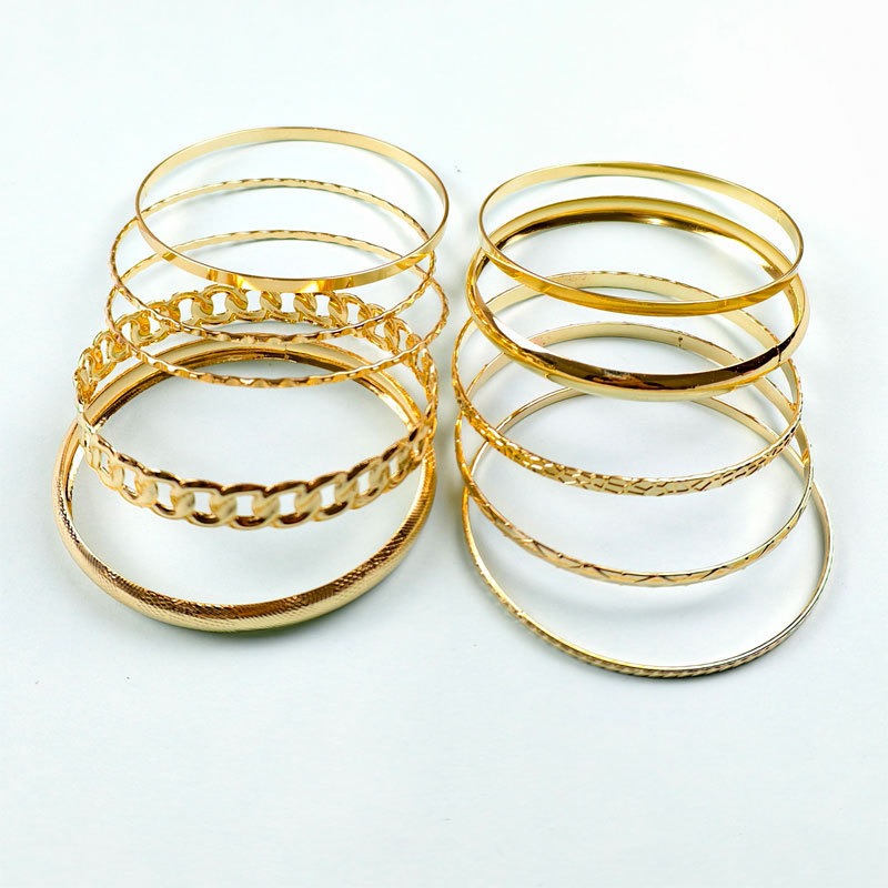 10 Pcs Vintage Textured Stackable Bangle Set