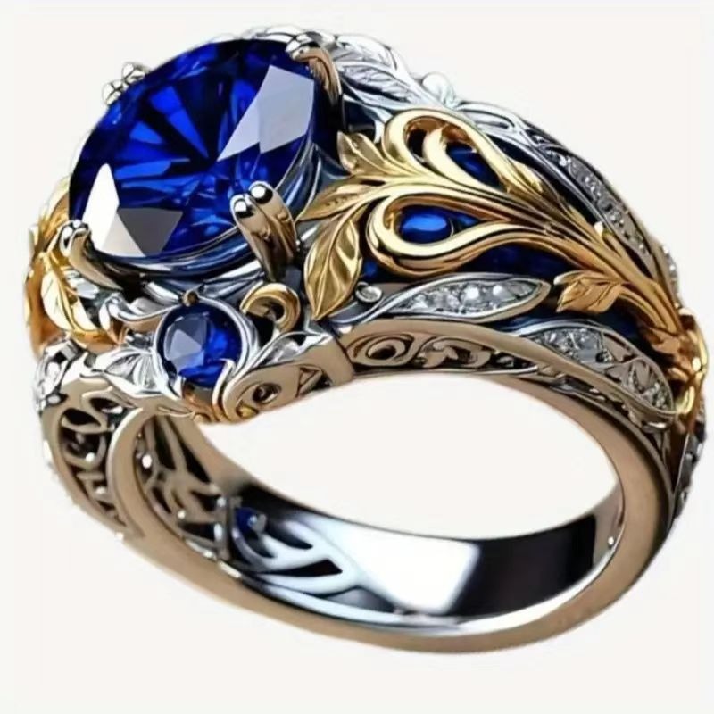 S925 Sterling Silver With 18K Gold Two-Tone Art Nouveau Vine Carved Ring