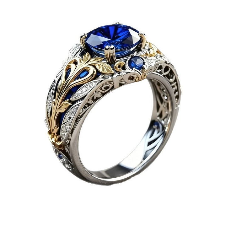 S925 Sterling Silver With 18K Gold Two-Tone Art Nouveau Vine Carved Ring