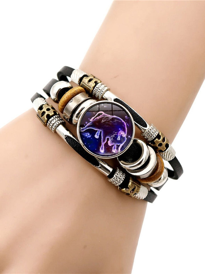 Glow in The Dark 12 Zodiac Multilayer Leather Bracelet