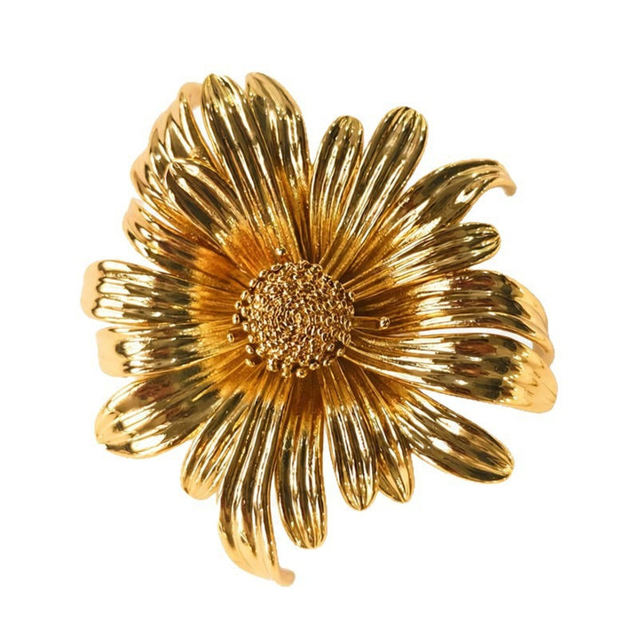 14K Gold / S925 Sterling Silver Vintage 3D Daisy Flower Brooch