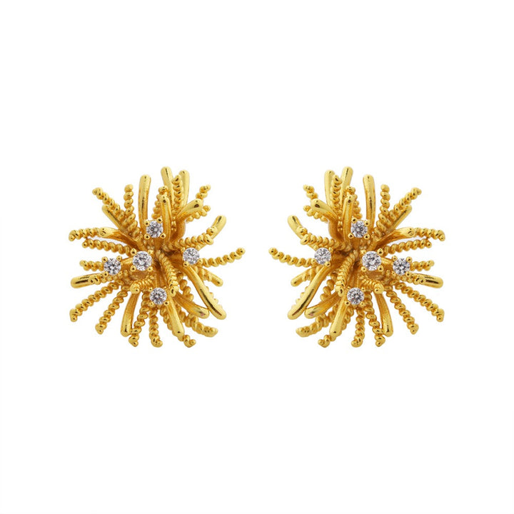 S925 Sterling Silver 14K Gold Plated 3D Firework Coral Stud Earrings