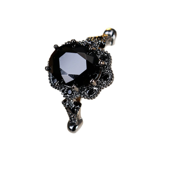 S925 Sterling Silver Black Rhodium Plated Oval Obsidian Gothic Ring