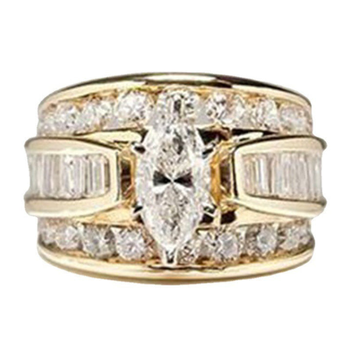 Triple Row Radiance 18K Gold Marquise Diamond Wide Band Ring Luxurious Coronation at Your Fingertips