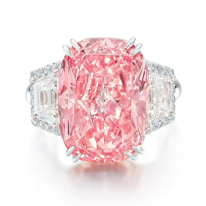 Sterling Silver Radiant Cut Padparadscha Pink Three-Stone Ring