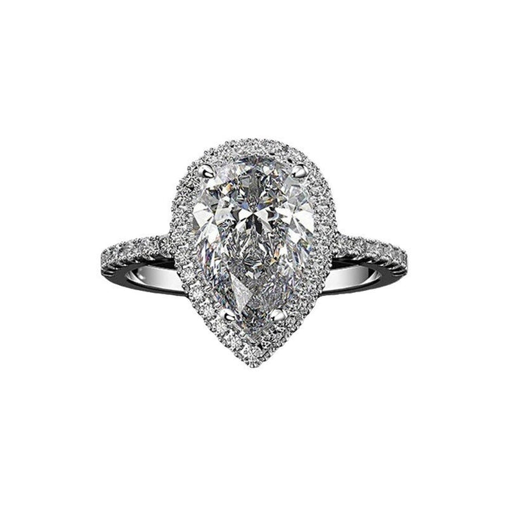 Sterling Silver Pear Cut Halo Engagement Ring