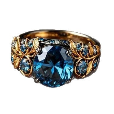 18K Gold  Dual-Tone Botanical Blue Gemstone Ring