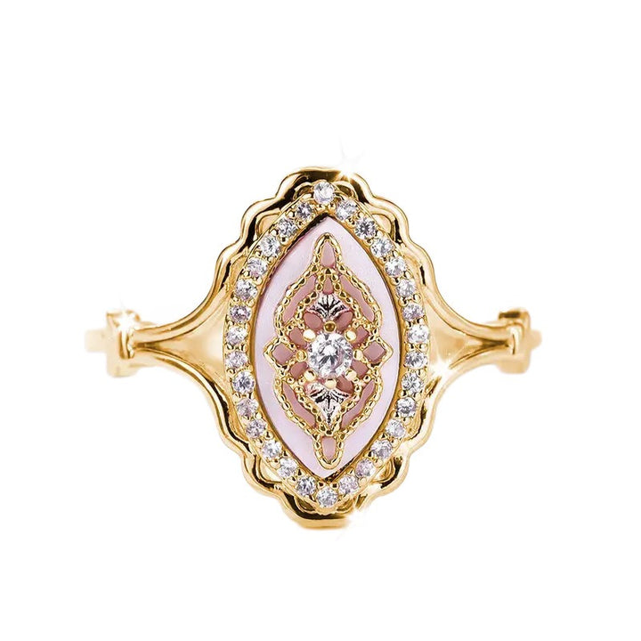 Vintage Lattice S925 Silver Marquise Micro-Pavé Mother-of-Pearl Ring