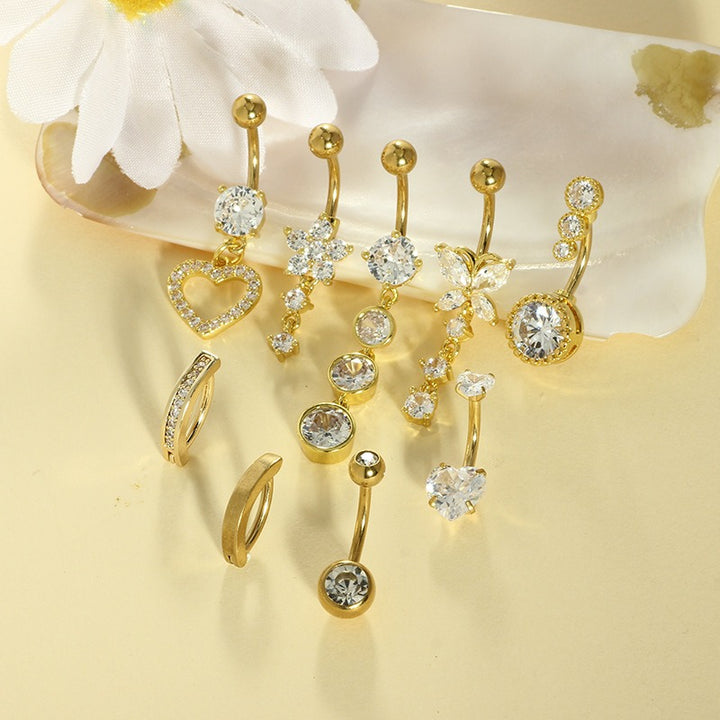 14K Gold S925 Silver Sparkling Belly Button Ring Sets