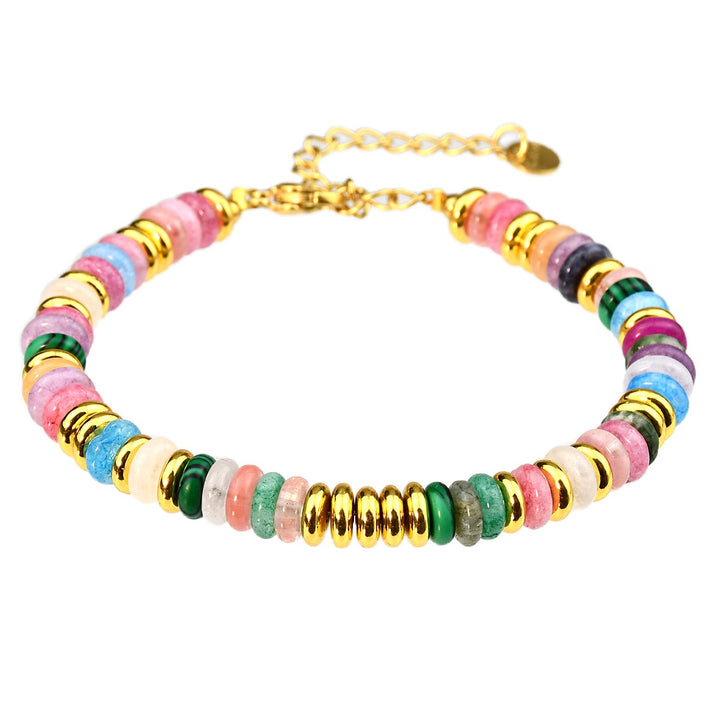 Boho Earth Harmony Natural Stone Heishi Bead Bracelet with Gold Spacers