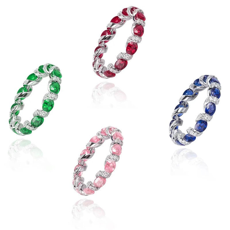 Intertwined Elegance S925 Silver Handcrafted Gemstone Pavé Band Ring