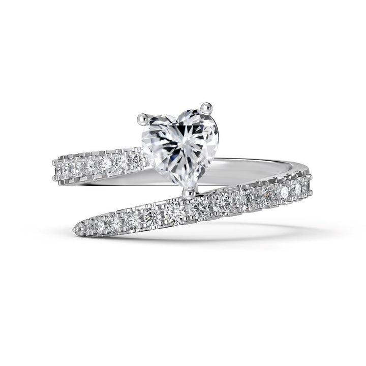 Heart's Trace S925 Silver Pavé Open Heart Ring