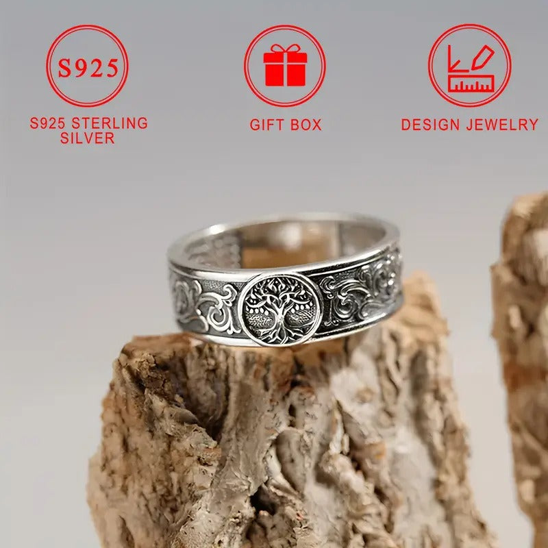 S925 Sterling Silver Vintage Tree of Life Ring
