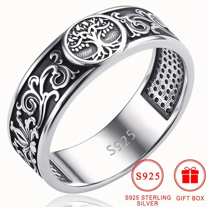 S925 Sterling Silver Vintage Tree of Life Ring