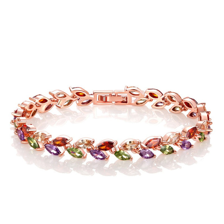 S925 Silver Pavé Alternating Marquise-Cut Gemstone Bracelet