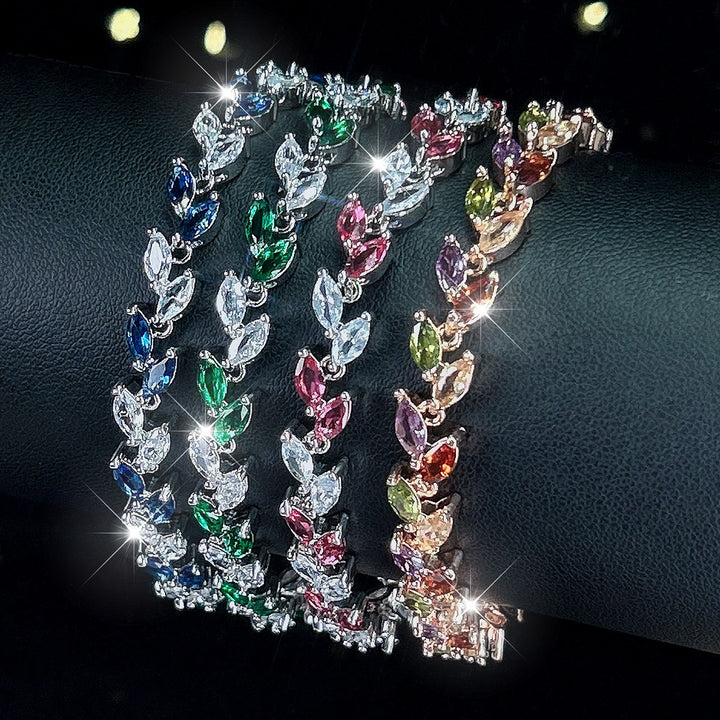 S925 Silver Pavé Alternating Marquise-Cut Gemstone Bracelet