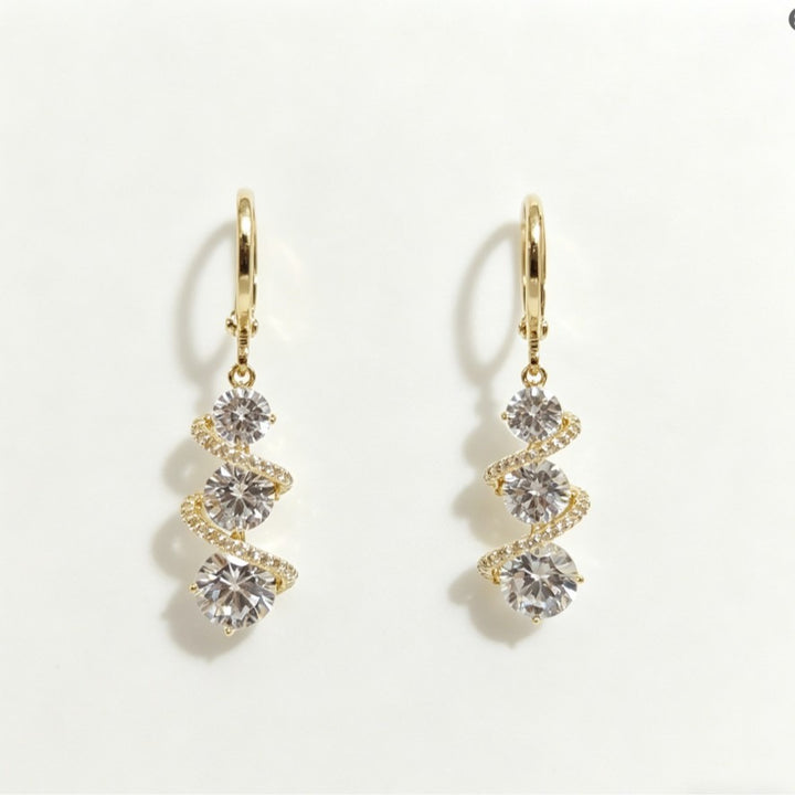 Galaxy Spiral S925 Silver Micro-Pavé Triple-Stone Huggie Earrings