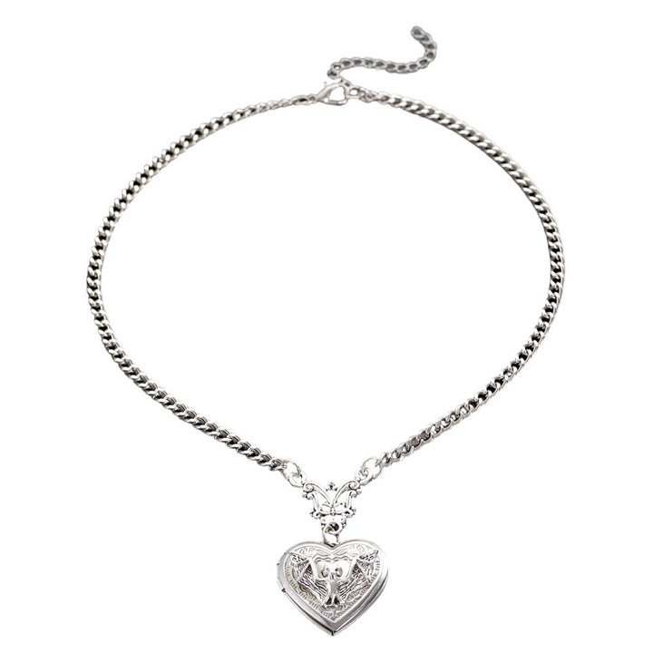 S925 Sterling Silver Gothic Bat Heart Locket Necklace