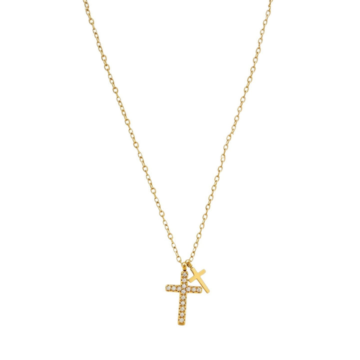 18K Gold Plated Minimalist Double Cross Necklace