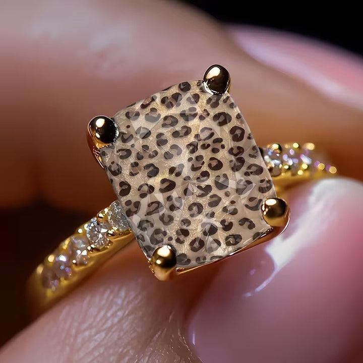 14K Gold Plated Leopard Print Gemstone Pavé Ring