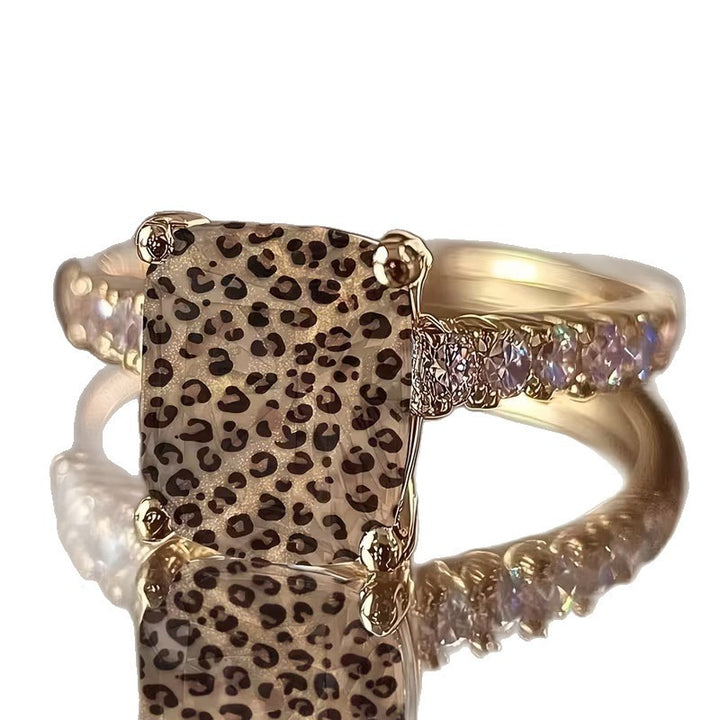 14K Gold Plated Leopard Print Gemstone Pavé Ring