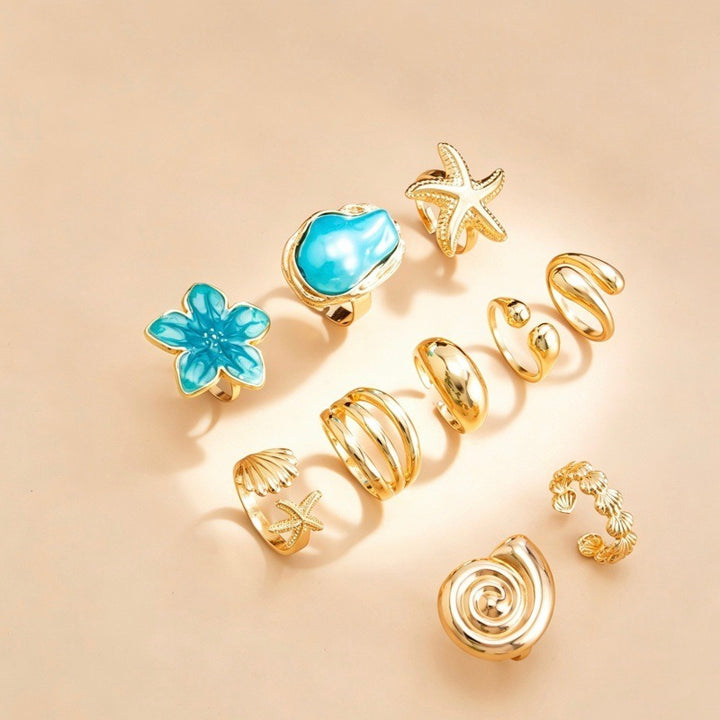 Azure Coast Summer Ocean Breeze Adjustable Ring Set