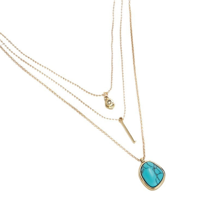 14K Gold Plated Triple-Layer Layered Turquoise Necklace