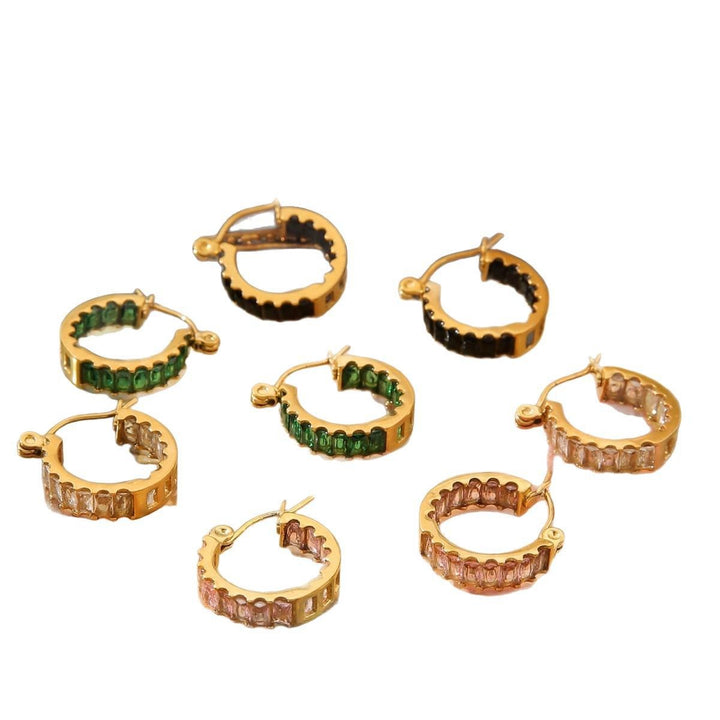 18K Gold Plated Vintage Baguette-Cut Huggie Earrings