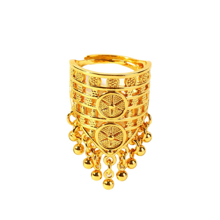 Gilded Cascade S925 Silver Gold-Plated Filigree Tassel Adjustable Ring